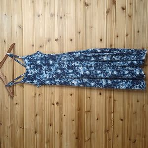 Pact Women's Dress Medium Blue Tie-Dye Fit and Flare Midi Dress Pockets